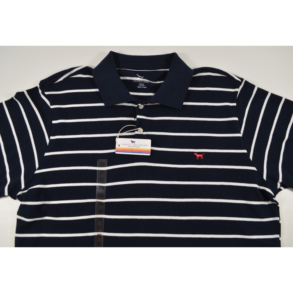 Simply Southern Outfitters Polo Shirt Mens Siize XXL Black & White Stripe Nwt's